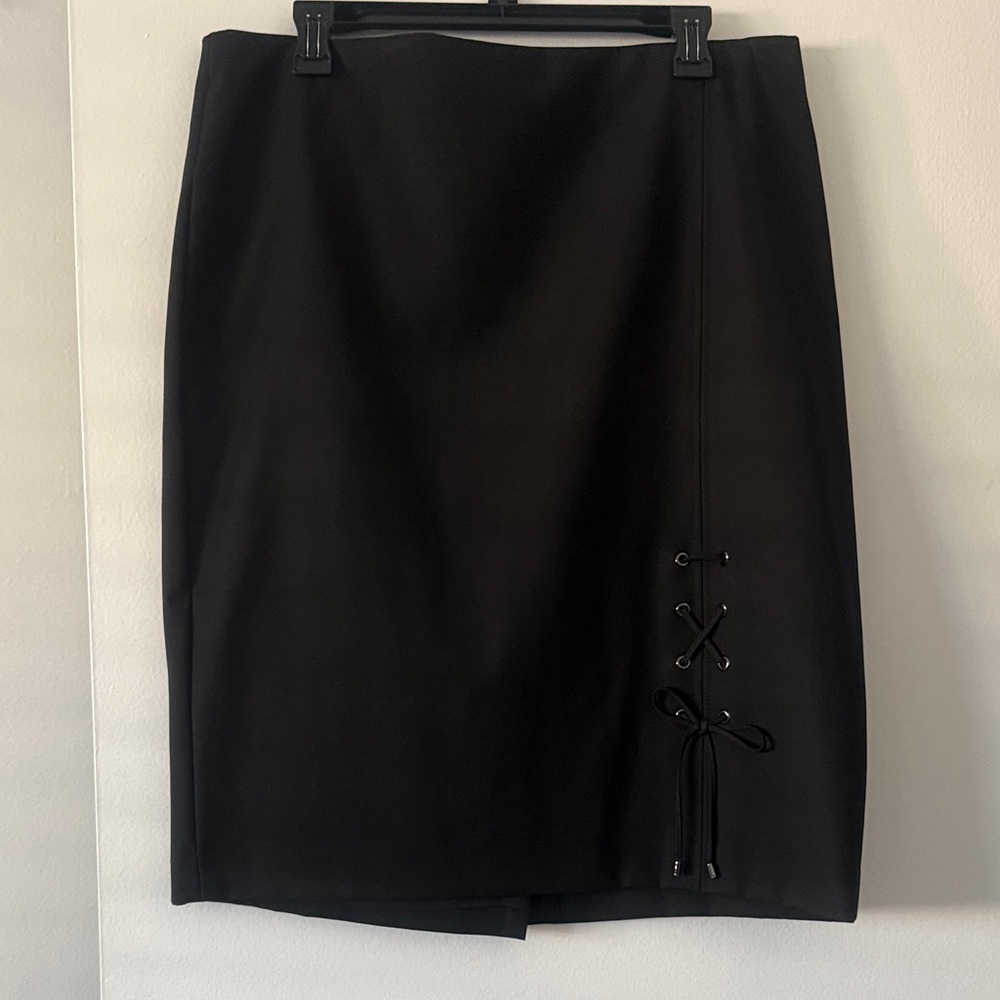 Talbots Elegant Black Skirt with Lace-Up Detail